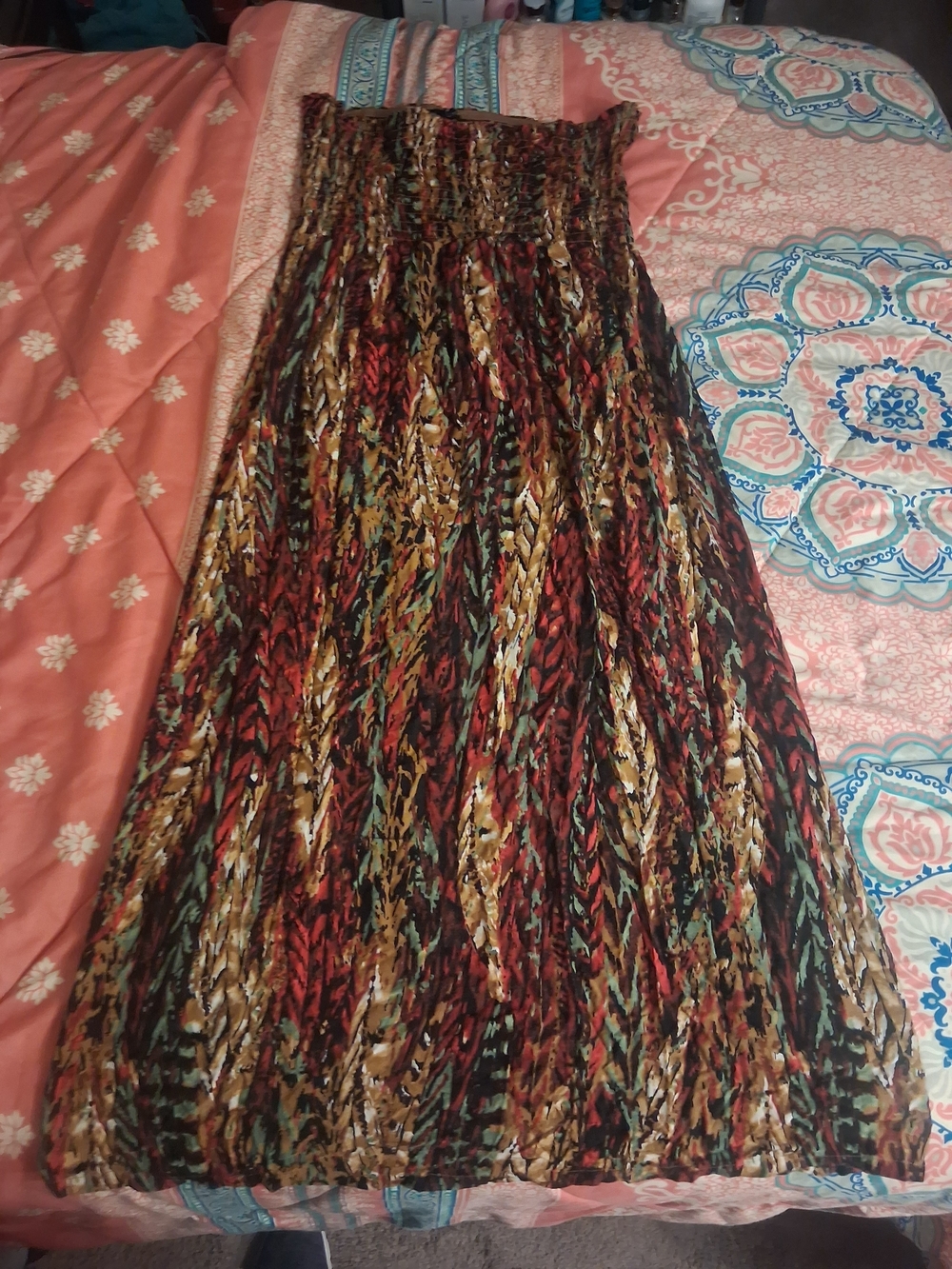 Boho Multicolor Maxi Skirt - Strapless Smocked Waist